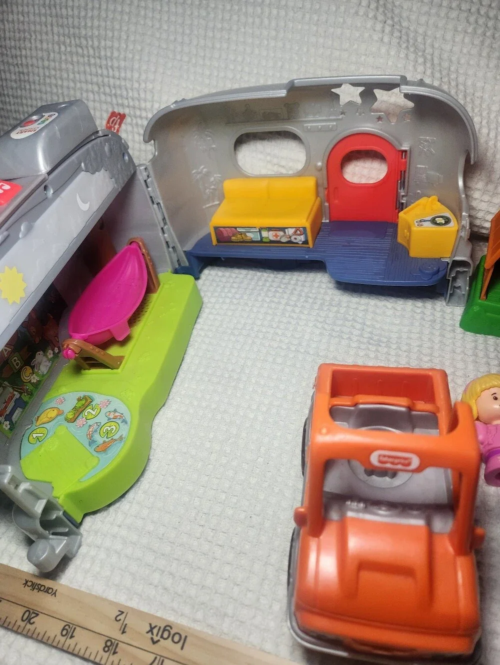 Fisher-Price Little People Camping Adventure Set Blue Car and Orange Truck 6 Pcs